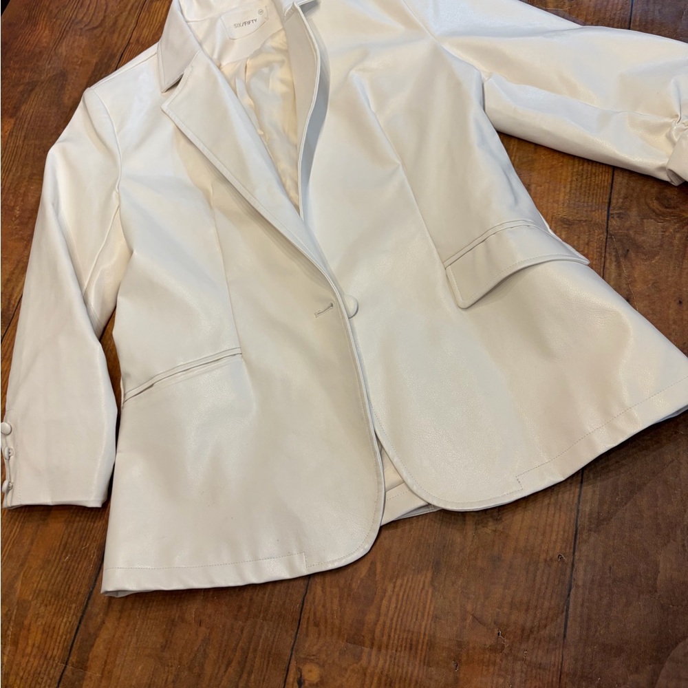 Six/Fifty Faux‎ Leather Cream Women's Blazer